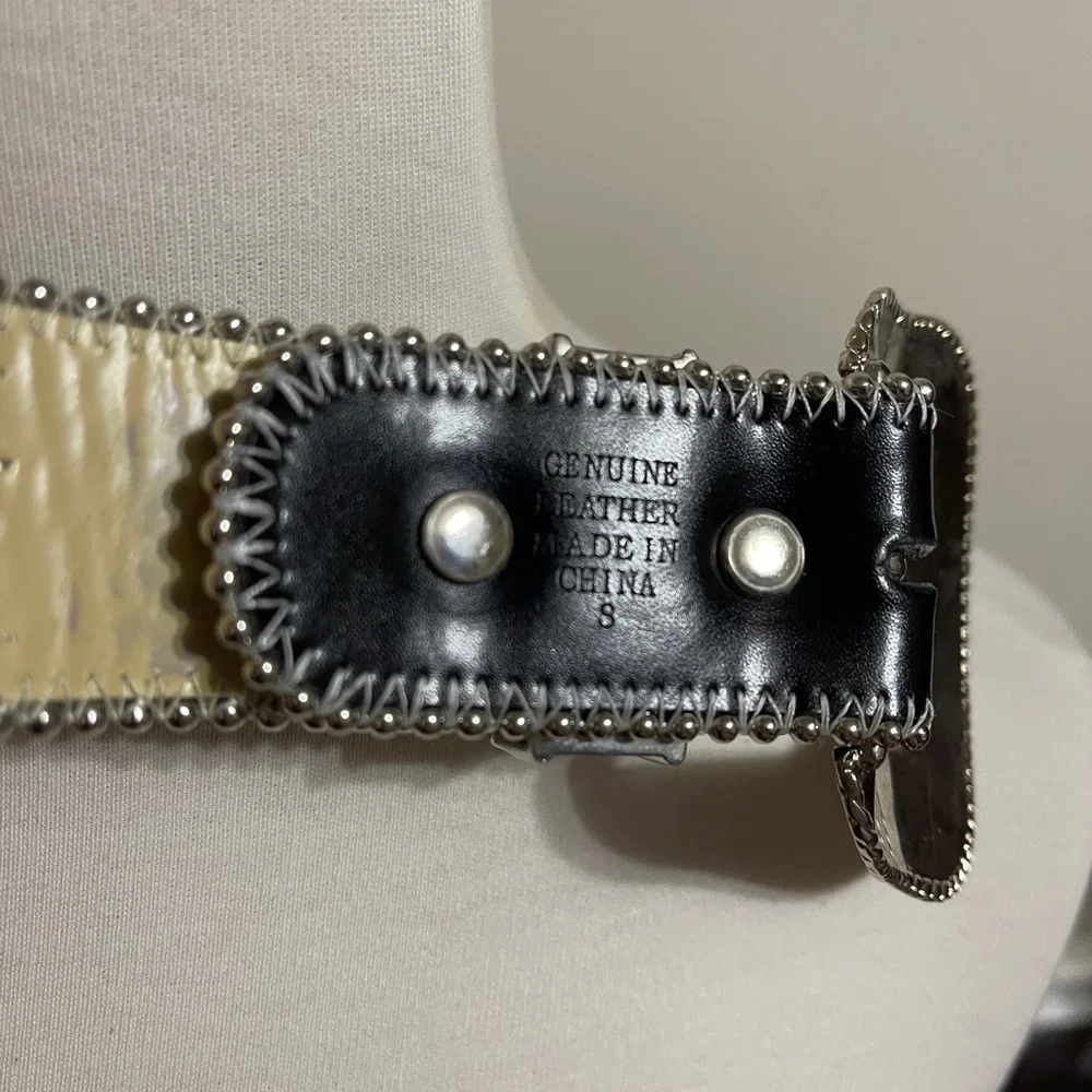 Leather Studded Black Western Belt with Pink Gem Accents